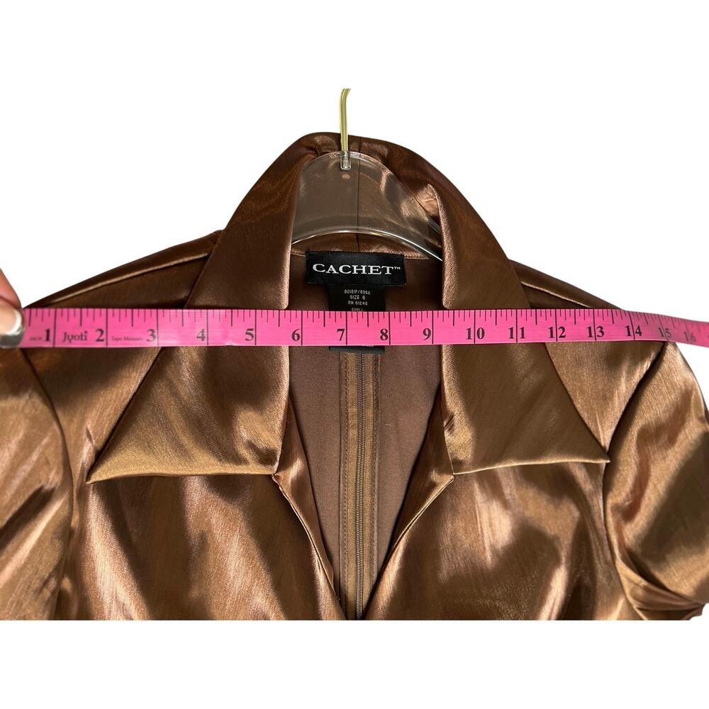 Vintage Cachet Wrap-Look Back-Zip Brown Metallic Dress Shirt 6 - Picture 7 of 8